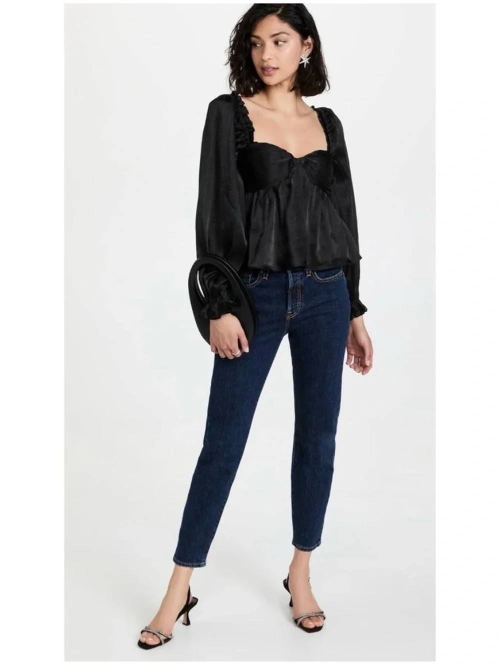 ASTR the Label Irene Sweetheart Top in Black Size Small